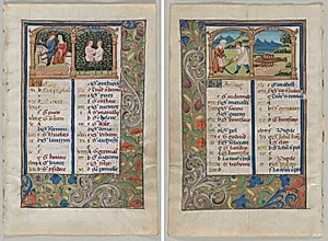 Leaf from a Book of Hours: Calendar Page for May (recto) and Calendar Page for June (verso) (2 of 3 Excised Leaves) by Unknown Artist