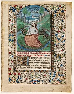Leaf from a Book of Hours: John on Patmos (1 of 2 Excised Leaves) by Master of Jacques de Luxembourg (French)