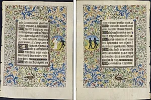 Leaf from a Book of Hours: Office of the Dead: Angel Chasing a Devil (recto) and Two Devils (verso) by Coëtivy Master (French)