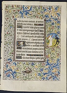 Leaf from a Book of Hours: Office of the Dead: Angel Chasing a Devil (recto) by Coëtivy Master (French)