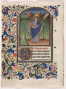 Leaf from a Book of Hours: Saint James the Greater by Master of the Gold Scrolls (Belgian)