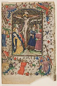 Leaf from a Book of Hours: The Crucifixion by Master of Guillebert de Mets (Flemish)