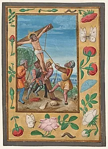 Leaf from a Book of Hours: The Raising of the Cross by Unknown Artist