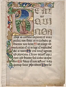 Leaf from a Choir Psalter: Initial B with King David in Prayer by Maestro del Messale Barbo (Italian)