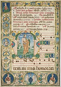 Leaf from a Gradual: Initial (M) with St. Andrew (recto) by Jacopo Filippo d' Argenta (Italian, 1501)