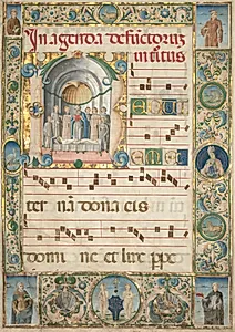 Leaf from a Gradual: Initial (R) with Mass for the Dead (recto) by Jacopo Filippo d' Argenta (Italian, 1501)