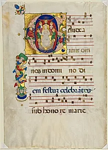 Leaf from a Gradual with Historiated Initial (G): Mary as Queen of Heaven by Unknown Artist