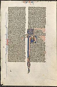 Leaf from a Latin Bible: Initial P with St. Paul Holding a Sword (St. Paul's Epistle to the Ephesians) by Johannes Grusch Atelier (French)