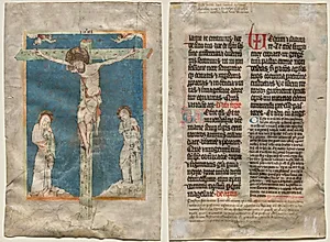 Leaf from a Missal: The Crucifixion (recto) and Text (verso) by Unknown Artist