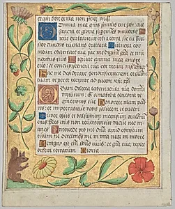 Leaf from a Psalter and Prayerbook: Ornamental Border with Flowers and Squirrel (verso) by Unknown Artist