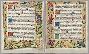 Leaf from a Psalter and Prayerbook: Rabbits Dancing (recto) and Putto Picking Strawberries (verso) by Unknown Artist