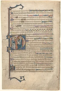 Leaf from a Psalter: Historiated Initial D with The Trinity by Master of the Queen Mary Psalter (English)