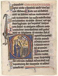 Leaf from a Psalter: Initial D: David in Prayer before an Altar and Christ in a Cloud (2 of 2 Excised Leaves) by Unknown Artist