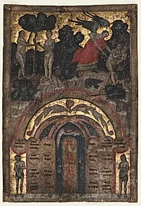 Leaf from a Volume of Johannes Andrea's "Lectura super arboris consanguinitatis et affinitatis: Table of Affinity" by Master of the Register of 1328 (Italian)