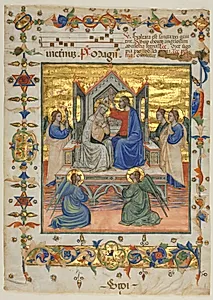 Leaf from an Antiphonary: Coronation of the Virgin by Master of the Beffi Triptych (Italian, active 1390–1425)