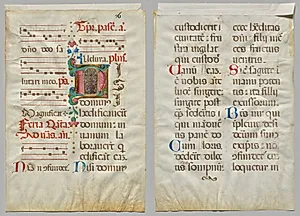 Leaf from an Antiphonary: Floral Initial (recto); Text (verso) by Unknown Artist