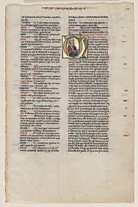 Leaf with Initial from a Latin Bible: Initial M: St. Paul with a Sword and a Book