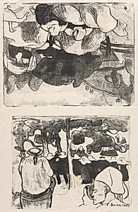 Les Bretonneries: Breton Women Making Haystacks (Bretonnes Faisant les Foins) and Wedding in Brittany (La Noce en Bretange) by Émile Bernard (French, 1868–1941)