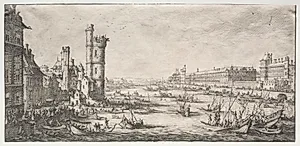Les deux grandes vues de Paris:  Vue du Louvre by Jacques Callot (French, 1592–1635)