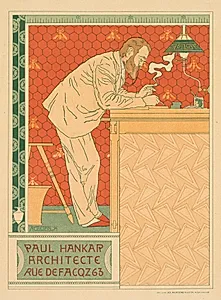 Les Maitres de l'Affiche, Pl. 91: Paul Hankar, Architecte rue defacqz 63 by Adolphe Crespin (Belgian, 1859–1944)