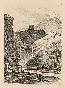 Liber Studiorum: Plate 12, Dolbadern Castle, Llanberris Lake, North Wales by John Sell Cotman (British, 1782–1842)