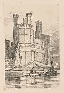 Liber Studiorum: Plate 28, Caernarvon Castle, N. Wales by John Sell Cotman (British, 1782–1842)