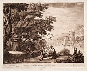 Liber Veritatis:  No. 38, The Repose of the Holy Family along a River by Richard Earlom (British, 1743–1822)