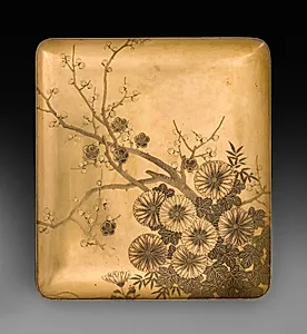 Lid of Writing Box (Suzuribako) with Chrysanthemum and Plum by Unknown Artist
