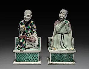 Lohan (Arhat) Holding a Peach; Lohan (Arhat) Holding a Fu Dog by Unknown Artist