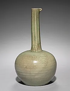 Long-necked Bottle with Incised Floral Design by Unknown Artist