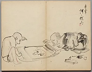 Looking at a Painting from Sketch Album by Kawanabe Kyōsai (Japanese, 1831–1889)