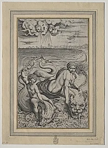 Love and Cupid Carried by Dolphins by Marco Dente (Italian, c. 1486–1527)