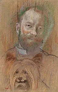 Ludovic Lepic Holding His Dog by Edgar Degas (French, 1834–1917)