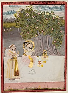 Maharana Sangram Singh II (r. 1710–34) Worshipping a Linga Under a Banyan Tree by Unknown Artist