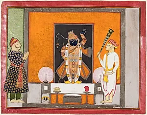 Maharao Ram Singh II of Kota (r. 1828–66) Worships Brij Nathji as the Bridegroom by Unknown Artist
