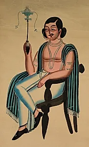 Man Seated in a European Chair Smoking a Margila Pipe, from a Kalighat album by Unknown Artist