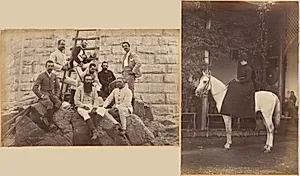 Managing staff of Meprs. Glover & Co. at Sindh Bridge (recto, top); Untitled: Woman on horse (verso, right) by Raja Deen Dayal (Indian, 1844–1905)