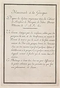 Mascarade à la Grecque: Title Page, Plate 1