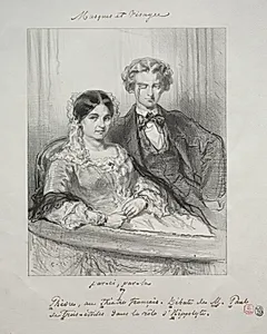 Masques et visages: Paric, par-la:  Phèdre au Théâtre-Francais Debut de M. Paul de Trois-Etoiles dans le rôle d'Hippolyte by Paul Gavarni (French, 1804–1866)