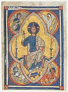 Miniature Excised from a Psalter: Christ in Majesty with Symbols of the Four Evangelists by Unknown Artist