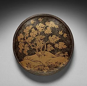 Mirror Container with Design of Maple Tree and Autumn Shower (lid) by Unknown Artist