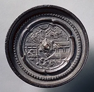 Mirror with a Tortoise Knob and Magpies by Unknown Artist