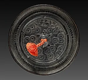 Mirror with Pair of Birds in Chrysanthemum Pattern by Unknown Artist