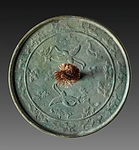 Mirror with Pair of Cranes by Unknown Artist