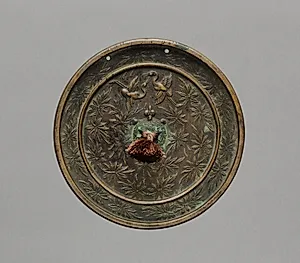 Mirror with Pair of Cranes in Chrysanthemum Pattern by Unknown Artist
