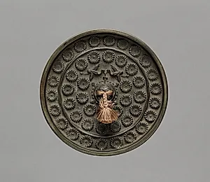 Mirror with Pair of Cranes in Chrysanthemum Pattern by Unknown Artist