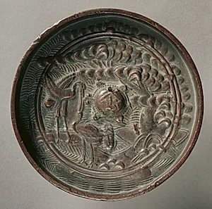 Mirror with Pine and Cranes by Unknown Artist
