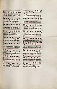 Missale: Fol. 112: contains some music as part of Palm Sunday liturgy by Bartolommeo Caporali (Italian, c. 1420–1503)