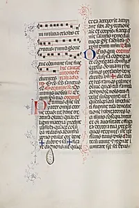 Missale: Fol. 112v: contains some music as part of Palm Sunday liturgy by Bartolommeo Caporali (Italian, c. 1420–1503)