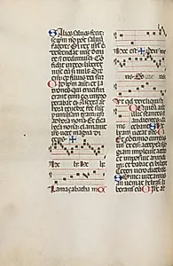 Missale: Fol. 121v: contains music for "Hely Hely Lama etc." within St. Mattion Passion by Bartolommeo Caporali (Italian, c. 1420–1503)
